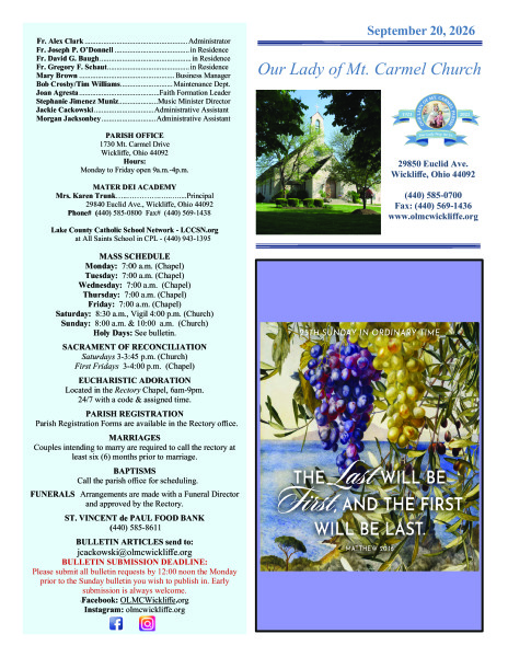 September 20th Bulletin